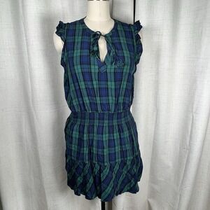 Vineyard Vines Blackwatch Plaid Smocked Waist‎ Tiered Mini Dress Rayon Large